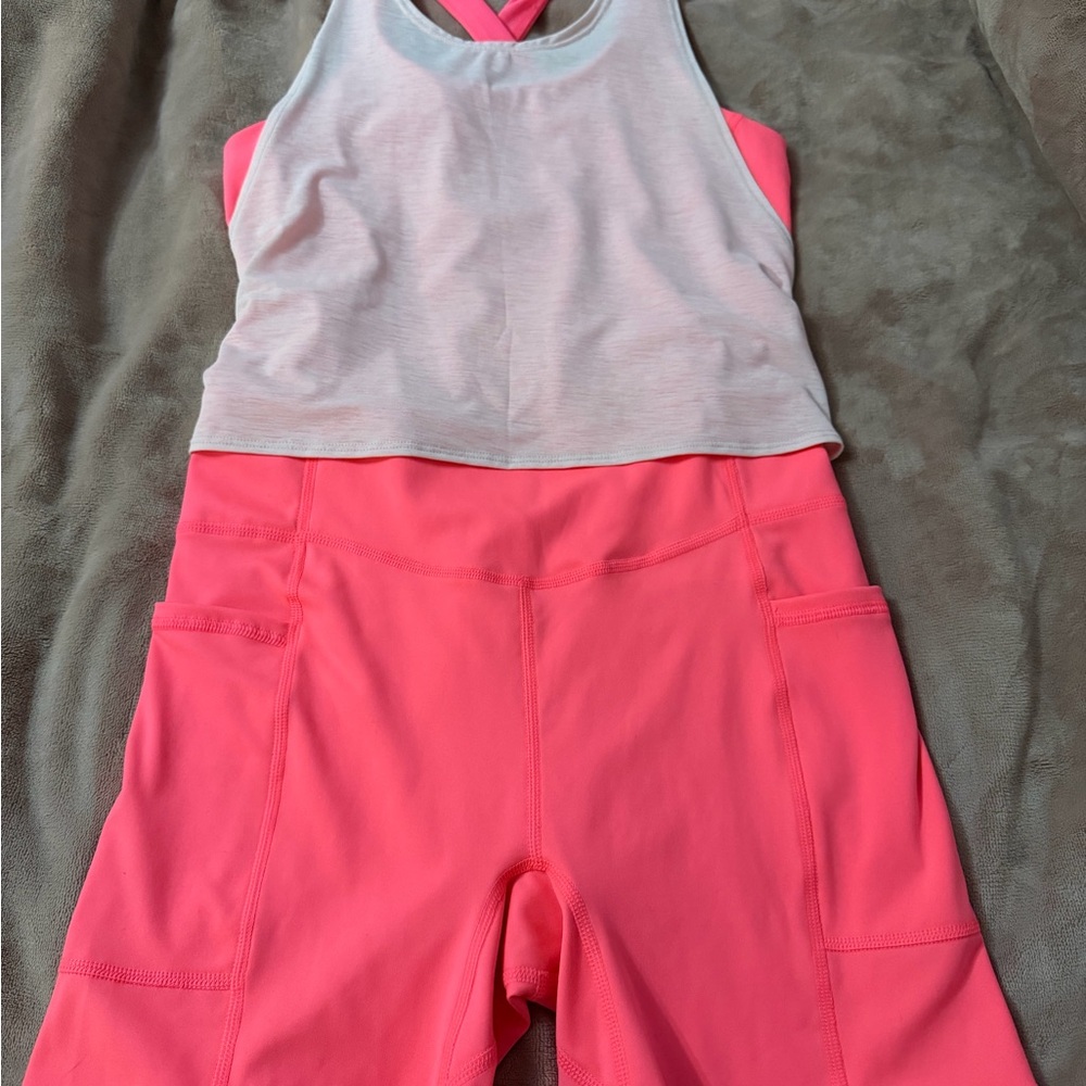 Pale pink Tank with Neon Pink Active jumpsuit